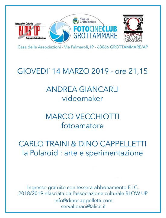 Domani sera interessante incontro del FOTOCINECLUB GROTTAMMARE in collaborazione con il BLOW UP